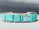 6.5 Inch Wrist Native American Navajo 38 Turquoise Sterling Silver Inlay Bracelet-Nativo Arts