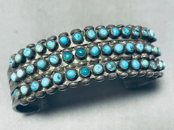 Optimum Early 1930's Vintage Native American Zuni Snake Eyes Turquoise Sterling Silver Bracelet-Nativo Arts