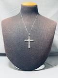 Native American Wonderful Vintage Navajo Blue Gem Turquoise Sterling Silver Cross Necklace-Nativo Arts