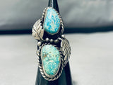 Gigantic Vintage Native American Navajo 2 Blue Green Turquoise Sterling Silver Ring-Nativo Arts