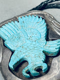 Huge Heavy Vintage Native American Navajo Hand-carved Eagle Sterling Silver Bolo Tie-Nativo Arts