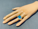 Noteworthy Vintage Native American Navajo Blue Diamond Turquoise Sterling Silver Ring-Nativo Arts