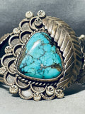 Quality Vintage Native American Navajo Blue Diamond Turquoise Sterling Silver Leaf Bracelet-Nativo Arts