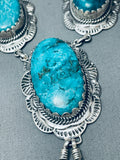 Chunky Vintage Native American Navajo Blue Diamond Turquoise Sterling Silver Necklace-Nativo Arts