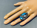 Superior Vintage Native American Navajo 2 Turquoise Mountain Sterling Silver Ring-Nativo Arts