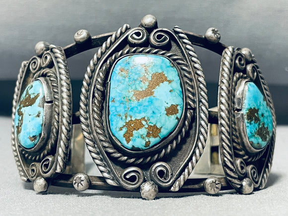 One Of The Finest Vintage Native American Navajo Morenci Turquoise Sterling Silver Bracelet-Nativo Arts