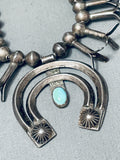 Late 1800's Early 1900's Vintage Native American Navajo Turquoise Squash Blossom Necklace-Nativo Arts