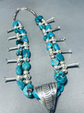 Superior Native American Navajo Signed Blue Diamond Turquoise Sterling Silver Squash-Nativo Arts
