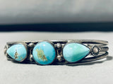 Vibrant Vintage Native American Navajo 3 Blue Gem Turquoise Sterling Silver Bracelet-Nativo Arts