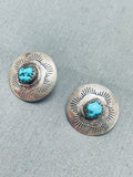 Wonderful Vintage Native American Navajo Morenci Turquoise Sterling Silver Round Earrings-Nativo Arts