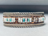 Rare Hand Beaded Vintage Native American Navajo Turquoise Sterling Silver Inlay Bracelet-Nativo Arts