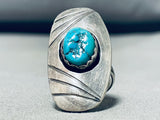 Enormous Vintage Native American Navajo Signed Morenci Turquoise Sterling Silver Ring-Nativo Arts