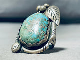 Epic Viintage Native American Navajo Pilot Mountain Turquoise Sterling Silver Leaf Ring-Nativo Arts