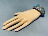 Ray Etsitty Flower Vintage Native American Navajo Turquoise Sterling Silver Bracelet-Nativo Arts