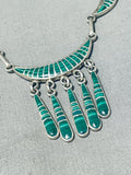 Rare Native American Zuni Malachite Sterling Silver Necklace-Nativo Arts