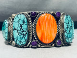 127 Grams!! Vintage Native American Navajo Spiderweb Turquoise Sterling Silver Shell Bracelet-Nativo Arts