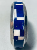 One Of The Best Vintage Native American Navajo Midnight Lapis Sterling Silver Bracelet Inlay-Nativo Arts