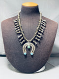 Early Century Vintage Native American Navajo Turquoise Sterling Silver Squash Blssom Necklace-Nativo Arts