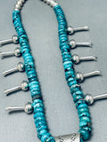 Huge Native American Navajo Turquoise Sterling Silver Coin Squash Blossom Necklace-Nativo Arts