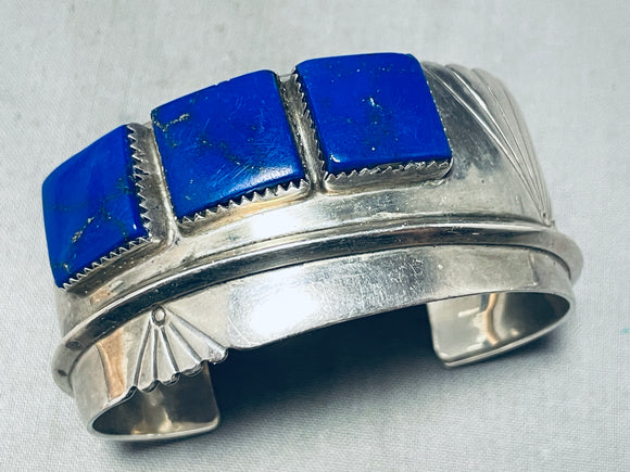 One Of The Coolest Ever Vintage Native American Navajo Lapis Sterling Silver Bracelet-Nativo Arts