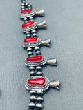 Gorgy Native American Navajo Chunky Coral Sterling Silver Squash Blossom Necklace-Nativo Arts