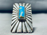 Extraordinary Vintage Native American Navajo Pilot Mountain Turquoise Sterling Silver Ring-Nativo Arts