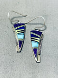 Calvin Begay Vintage Native American Navajo Blue Gem Turquoise Sterling Silver Earrings-Nativo Arts