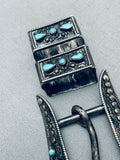 Rare Early Vintage Navajo Turquoise Sterling Silver Ranger Buckle Set Old-Nativo Arts
