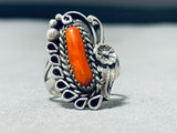 Special Vintage Native American Navajo Coral Sterling Silver Ring-Nativo Arts