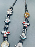 Looney Tunes Old Zuni Turquoise Sterling Silver Inlay Squash Blossom Necklace-Nativo Arts