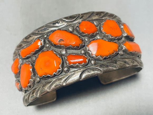 One Of The Best Ever Vintage Native American Zuni Coral Chunk Sterling Silver Bracelet-Nativo Arts