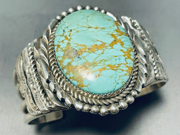 Magnificent Native American Navajo Turquoise Sterling Silver Bracelet Signed-Nativo Arts