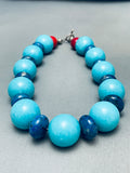 Native American Turquoise Balls Santo Domingo Sterling Silver Lapis Necklace-Nativo Arts