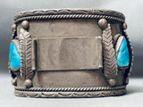 HEAVY VINTAGE 153 G NAVAJO TURQUOISE STERLING SILVER WATCH BRACELET
