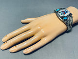 Superior Vintage Native American Zuni Bird Inlay Turquoise Sterling Silver Bracelet-Nativo Arts