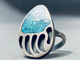 Amazing Vintage Native American Navajo Chip Inlay Turquoise Sterling Silver Ring-Nativo Arts
