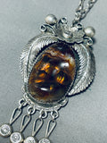 Best Vintage Native American Navajo Fire Agate Sterling Silver Leaf Necklace-Nativo Arts