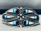 Gorgy! 6 Inch Wrist Vintage Native American Zuni Turquoise Inlay Sterling Silver Bracelet-Nativo Arts