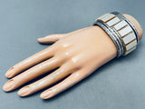 116 Grams 6.5 Inch Wrist Vintage Native American Navajo Pearl Inlay Sterling Silver Bracelet-Nativo Arts