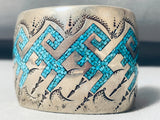 121 Gram Signed Vintage Native American Navajo Water Geomtreic Sterling Silver Bracelet-Nativo Arts