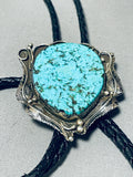 Spiderweb Turquoise!! Vintage Native American Navajo Sterling Silver Bolo Tie Old-Nativo Arts