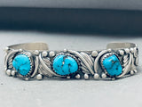 Exquisite Vintage Native American Navajo 3 Morenci Turquoise Sterling Silver Bracelet-Nativo Arts
