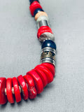 Chunky Native American Navajo Coral Disc Sterling Silver Beaded Necklace-Nativo Arts