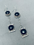 Noteworthy Vintage Native American Navajo Black Onyx Sterling Silver Pendant Earrings-Nativo Arts