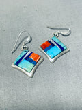 Striking Vintage Native American Navajo Blue Gem Turquoise Sterling Silver Earrings-Nativo Arts