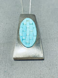 One Of A Kind Vintage Native American Navajo Blue Gem Turquoise Sterling Silver Necklace-Nativo Arts
