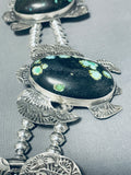 Tortoise Turquoise!! 390 Grams Sterling Silver Squash Blossom Necklace-Nativo Arts