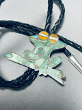 Sammy Smith Frog Vintage Native American Navajo Turquoise Inlay Sterling Silver Bolo Tie-Nativo Arts
