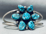 Thick Flower Cluster Turquoise Vintage Native American Navajo Sterling Silver Bracelet-Nativo Arts