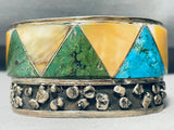 7 Inch Wrist Vintage Native American Zuni Turquoise Inlay Sterling Silver Wide Cuff Bracelet-Nativo Arts